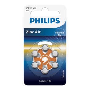 1x6 Philips Zinc-Air PR48 / 13 Hörgeräte Batterie