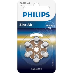 1x6 Philips Zinc-Air PR41 / 312 Hörgeräte Batterie