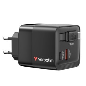 Verbatim Gan Charger 65W 2xUSB-C PD,1xUSB-A, retrac. Cable  32217