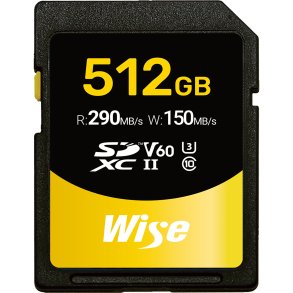 Wise SDXC UHS-II V60       512GB R:290MBs / W:150MBs   WI-SD-S512