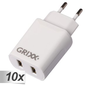 10x1 Grixx Power Adapter 220V Dual USB A White
