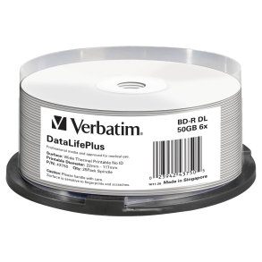 1x25 Verbatim BD-R Blu-Ray 50GB 6x Speed thermal printable CB