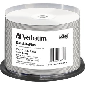 1x50 Verbatim DVD+R Double Layer 8x Speed 8,5GB thermal printable