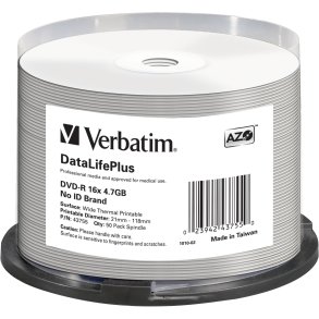 1x50 Verbatim DVD-R 4,7GB 16x white wide thermal  print. NO-ID