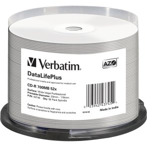 1x50 Verbatim CD-R 80 / 700MB 52x white wide printable NON-ID