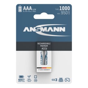 1x2 Ansmann NiMH rech. battery 1000 Micro AAA 950 mAh