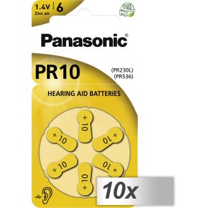 10x1 Panasonic PR 10 Hearing Aid Batteries Zinc Air 6 pcs.