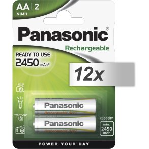 12x2 Panasonic Accu NiMH Mignon AA 2450 mAh Rechargeable Evolta