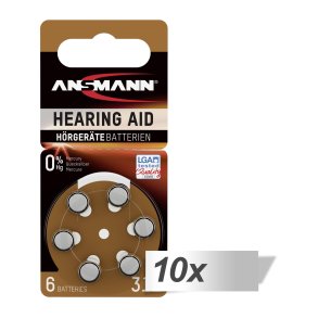 10x6 Ansmann Zinc-Air 312 (PR41) Hearing Aid Batteries