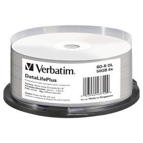 1x25 Verbatim BD-R Blu-Ray 50GB 6x Speed printable Cakebox