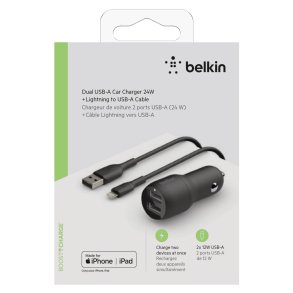 Belkin USB-A Car Charger 24W 1m Lightning-Cable  CCD001bt1MBK