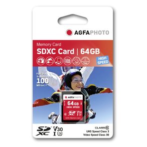 AgfaPhoto SDXC Card 64GB High Speed Class 10 UHS I U1 V30