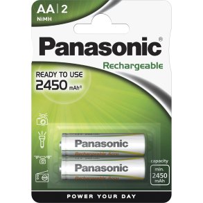 1x2 Panasonic Akku NiMH Mignon AA 2450 mAh Rechargeable Evolta
