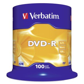 1x100 Verbatim DVD-R 4,7GB 16x Speed, matt silver