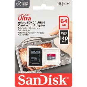 SanDisk Ultra microSDHC     64GB 140MB/s.Adapt.SDSQUAB-064G-GN6IA