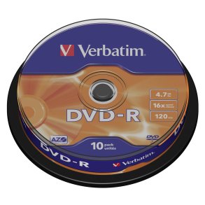 1x10 Verbatim DVD-R 4,7GB 16x Speed, matt silver Cakebox
