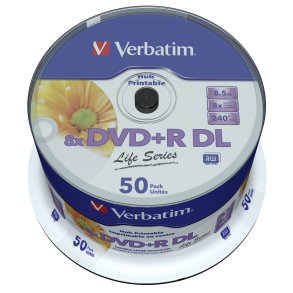 1x50 Verbatim DVD+R DL wide pr. 8x Speed, 8,5GB Life Series