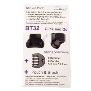 TRIMMERHOVED MED 5 STYLINGTILBEH�R, ALTERNATIVT TIL BRAUN BT32 (SERIES 3 BARBERMASKINE)