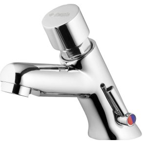 Timed washbasin mixer with temperature control