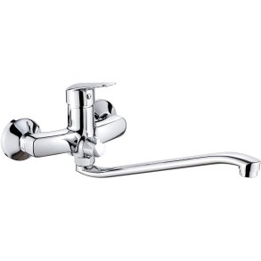 Wall-mounted washbasin mixer with extended spout - hose connection