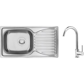Steel sink with 1-bowl faucet with drainer