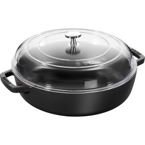 Staub Cast Iron Frying Pan with Two Handles and Lid - 28 cm, Black
