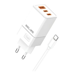 adowarka sieciowa Beline 65W GaN 2xUSB-C PD 3.0 + 1xUSB-A QC 3.0 +kabel USB-C - biaa