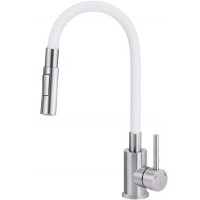 Kitchen faucet with bent spout - 2 types of spray