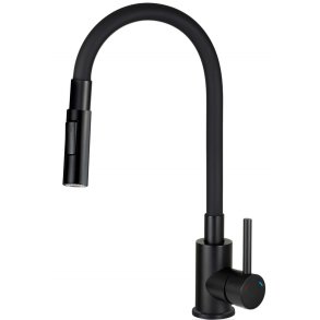 Kitchen faucet with bent spout - 2 types of spray