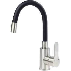 Washbasin mixer with curved spout