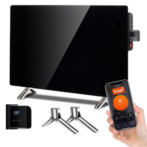 Maclean Glass Heating Panel, Infrared 600W, Timer, Remote Control, Thermostat, WiFi Tuya, Black Color, 55x100cm, MCE536