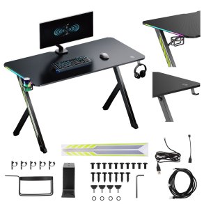 NanoRS gaming desk, black with headphone and cup holder, RGB backlight, max. 75kg, dimensions 1200x600x750mm, RS102