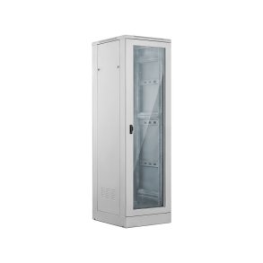 Szafa 24U 600x600, drzwi przednie szklane, drzwi tylne metalowe pene, zamek, 4 belki none, cok� w zestawie, do samodzielnego montau, kolor szary, ALANTEC