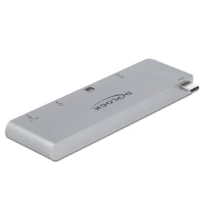 DELOCK 3 Port Hub und 2 Slot Card Reader fur MacBook mit PD 3.0 und einschiebbarem USB Type-C Anschluss