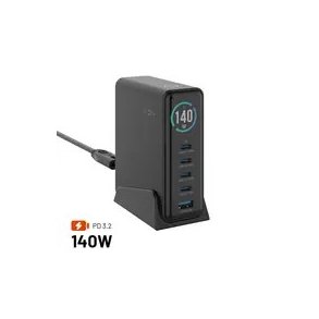 Ładowarka Fixed GaN 140 1x USB-A 4x USB-C 5 A (FIXCG140D-4C1A-BK)