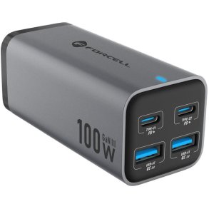 Ładowarka biurkowa Forcell F-Energy GaN III 2x USB-C 2x USB-A QC 4.0 PD 5A 100W VT-49 szara