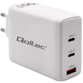Qoltec 51826 GaN 100W oplader| 5-20V | 1,5-5A | 2 x USB-C PD | 1 x USB QC 3.0