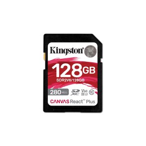 Kingston Technology 128 GB Canvas React Plus SDXC UHS-II 280R/100W U3 V60 til fuld HD/4K
