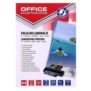 OFFICE PRODUCTS Lamineringsfolie, A4, 2 x 80 �m, blank, 100 stk., gennemsigtig