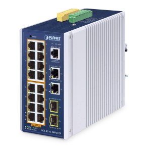 PLANET IP30 Industrial L2/L4 16-Port Administreret L2/L4 Gigabit Ethernet (10/100/1000) Str�m over Ethernet (PoE) Aluminium, Bl�