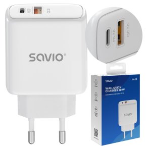 Savio LA-12 oplader til mobil enhed Universel Hvid Vekselstrm Hurtig opladning Indendrs