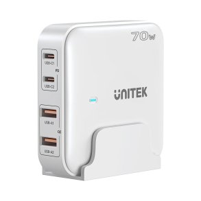 GaN-netoplader - Unitek P1228AWH01-EU | 70W 2x USB-C 2x USB-A