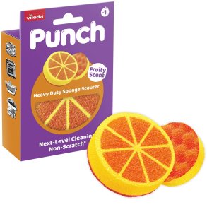 Vileda Punch skuresvamp, kraftig, orange, 1 stk.