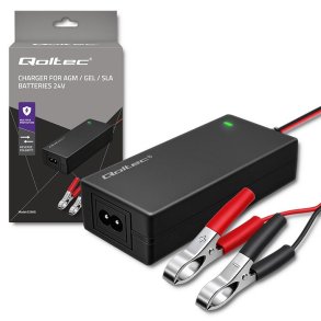 Qoltec 52665 Automatisk oplader til AGM GEL STD-batterier | 24V oplader | 2A | 48W | LED | 1,8m kabel
