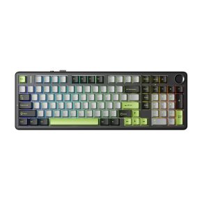 Tastatur med gasket-design F99 Pro Sort+Gr�+Gr�n med GrayWood-kontakter og RGB-belysning AULA
