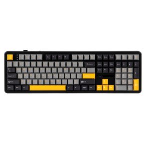 F108-tastatur med gasket-design i gr�, orange og m�rkegr� med Volcano-switches og RGB-belysning  AULA