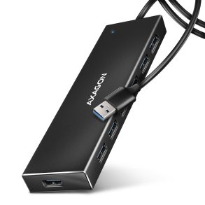 Axagon HUE-F7A 7x USB 3.2 Gen 1 ALU FLAT hub micro power IN 1m USB-A USB 3.2 Gen 1 (3.1 Gen 1) Type-A 5000 Mbit/s Sort