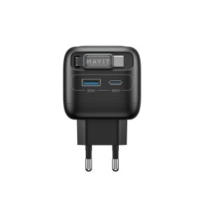 Havit UC253 EU - GaN-rejselader med udtr�kkeligt kabel, 65 W (sort)
