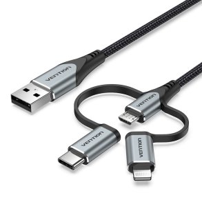 Vention CQJHF kabel til mobiltelefon Gr� 1 m USB A Lightning + micro-USB B + USB C