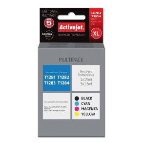 Activejet AEB-1285N blk (erstatning Epson T1281, T1282, T1283, T1284; Supreme; 1 x 15 ml, 3 x 13 ml; sort, rd, bl, gul)